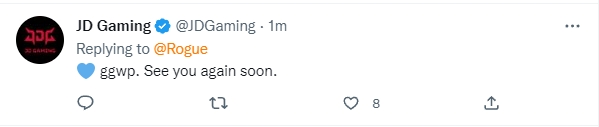 JDG回复RGE：GG，打得不错，回头再见~
