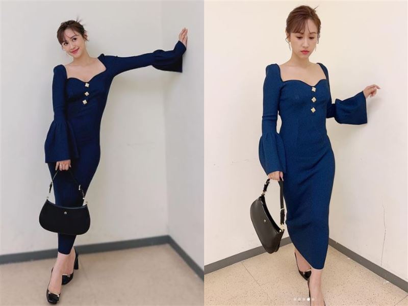 Sandy挺5月肚穿跟鞋主持！緊身洋裝超藏肚　狂被叮嚀「聽說不能」不忍了