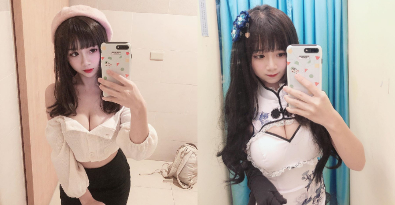 甜美大眼萌妹倩倩是「童顏巨乳」　開胸旗袍大爆白皙嫩乳