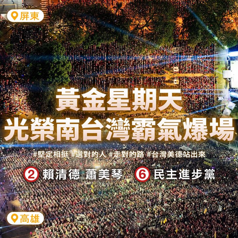 貼照喊十萬人在賴蕭高雄晚會　男星：不能拿台灣和自由民主去做任何交換