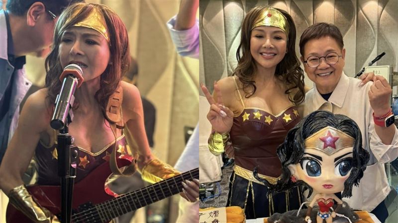 葉子楣Cos神力女超人！掉出「超兇車頭燈」　58歲生日嗨翻玩很大