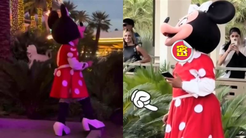 迪士尼米妮後台掀頭套露「大叔真面目」!邊抽菸邊滑手機 粉絲全幻滅了