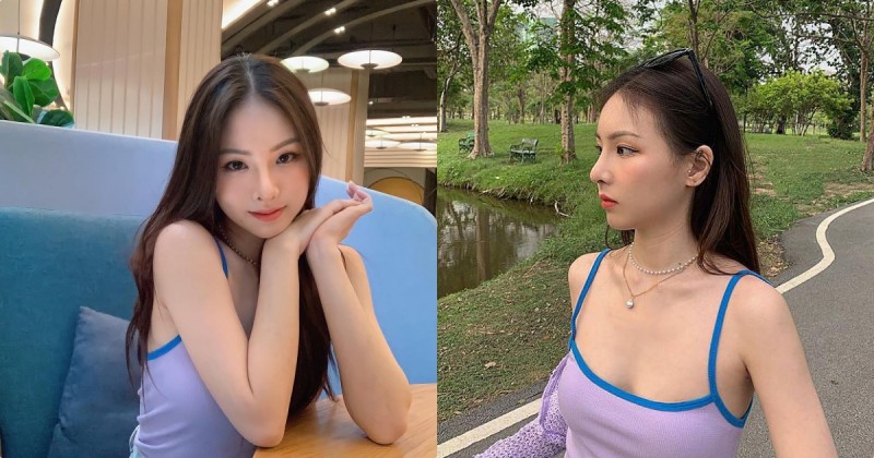 在湖邊散步的「高冷美乳正妹」，「白嫩低胸曲線」太誘惑了！