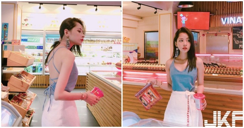 越南妹子露美背逛超市，雪白美肌超Q彈，完全就是天菜啊！