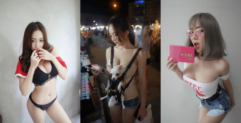 用奶遛狗！「豪乳正妹」胸前放著吉娃娃逛夜市！終於被網友神到了！