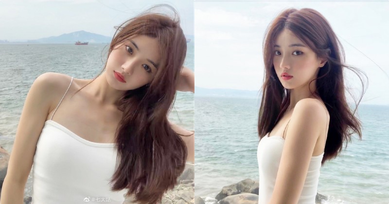 海邊賞景的「性感長髮正妹」，「小背心低胸辣照」太惹火了！