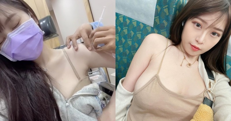 這樣打疫苗也太辣！「雪乳正妹」露香肩鎖骨接種，裡面竟是「細肩帶爆乳小可愛」！
