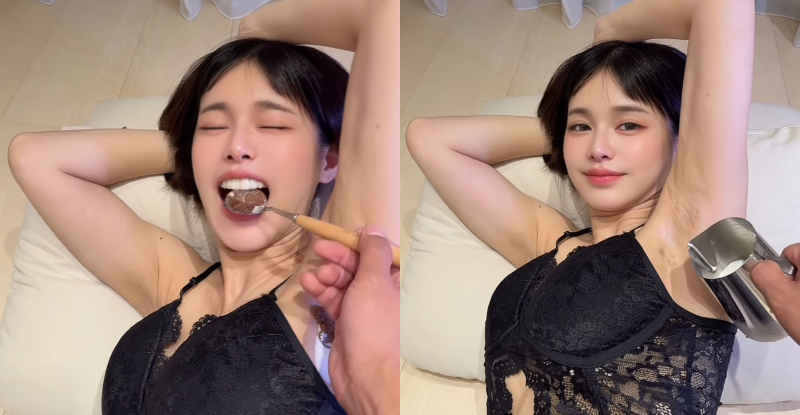 腋由未勁！「小花姐接」舉起纖手臂，「嘎茲窩接奶」粉絲搶喝！