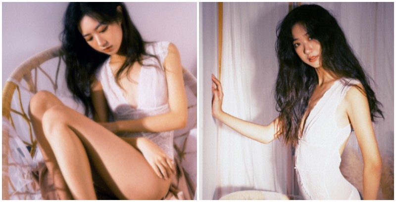 高挑「氣質正妹」秘密性感的絕美寫真！白色蕾絲下若隱若現的妖柔曲線！