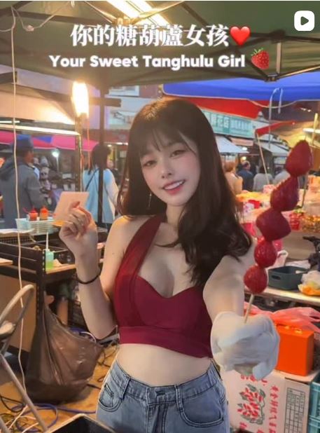 爆乳深溝超火辣!夜市E奶「糖葫蘆正妹」影片爆紅 超狂背景遭挖