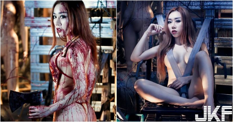 瘋狂女屠夫「大方秀奶」好勇猛，「裸身電擊」挑戰萬聖節底線！