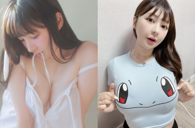 大奶妹子化身「爆乳傑尼龜」上衣擠到有乳摺線　這個龜頭好像有點大啊…