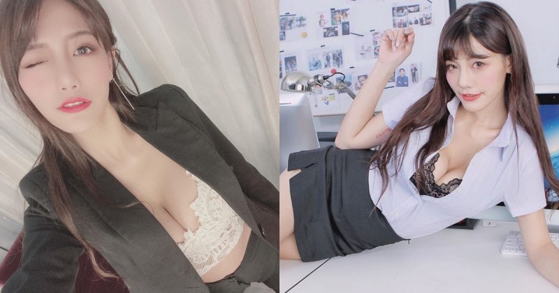 精神抖擻！「爆乳正妹同事」躺桌上，讓人難以專心的「超OP身材」！